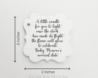 Baby Shower Candle Prayer Favor tag, Printed Baby Shower Favor Tags, A little candle for you to light once the stork has made flight 2x2