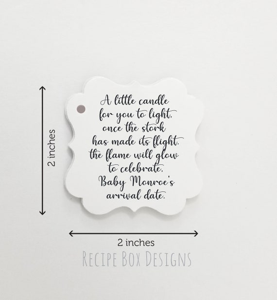 Baby Shower Candle Prayer Favor tag, Printed Baby Shower Favor Tags, A little candle for you to light once the stork has made flight 2x2