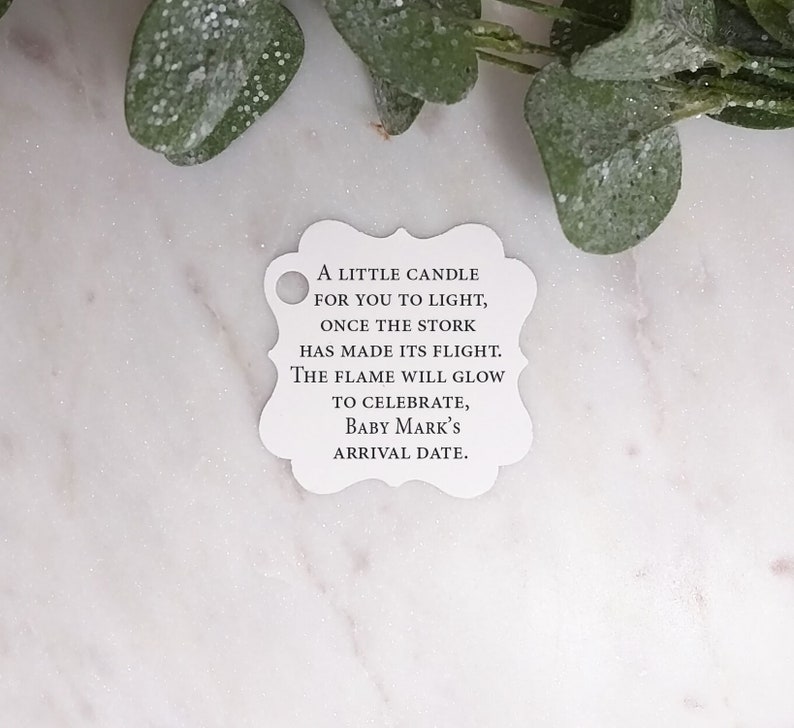 Baby Shower Candle Prayer Baby Shower Tea Light Stork Tags Etsy