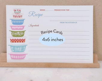 Printed Recipe Cards for Bridal Shower, Vintage Bowls Recipe Cards, 4x6 Double Sided Kitchen Shower Gift Idea, Vintage Bowls, Casserole 4x6