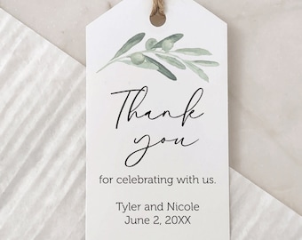 Printed Tags Thank You Wedding Favor Tags, Printed Thank you wedding tags, Greenery, Olive Branch Italian Wedding Tag, Favor Tag, Engagement