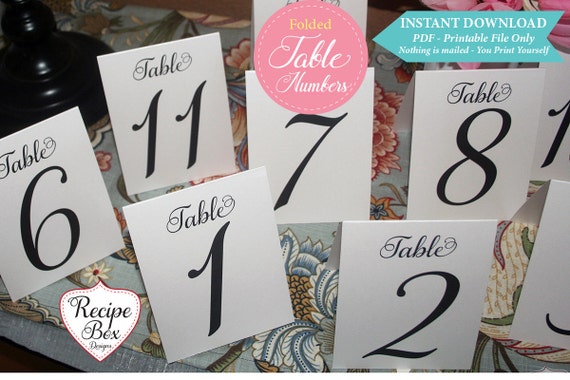 Wedding Table Numbers Printable - Folded Tables Numbers Printable, Table Numbers, Rustic Table Numbers 1-40 Instant Download PDF DIY