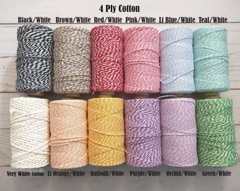 Bakers Twine in colors 4-Ply for Favor Gift Tags, Jute Twine Strings for Wedding Favor Tags, Gift Wrapping Stings 100% Cotton