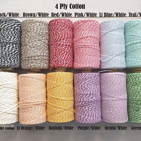 Bakers Twine in colors 4-Ply for Favor Gift Tags, Jute Twine Strings for Wedding Favor Tags, Gift Wrapping Stings 100% Cotton