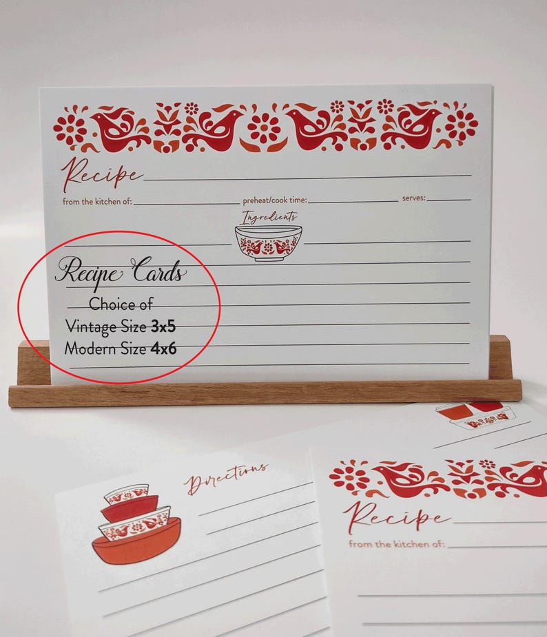 Vintage Inspired Recipe Cards with Pyrex Friendship Pattern. Friendship bowl in the upper center.