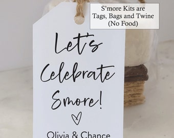 Let's Celebrate S'mores Party Favor Kit, Rustic Wedding Favor tag Smore withTags, Bags, Twine, Smore Wedding, Smore Kits have No Food