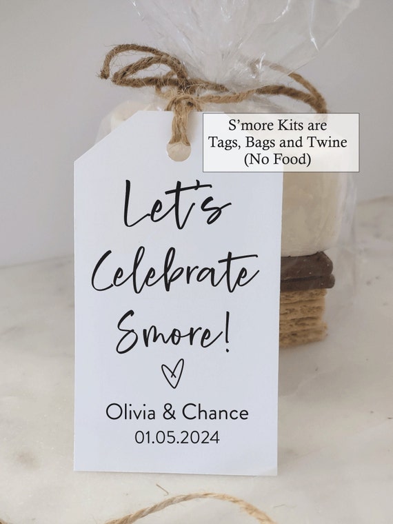 Let's Celebrate S'mores Party Favor Kit, Rustic Wedding Favor tag Smore withTags, Bags, Twine, Smore Wedding, Smore Kits have No Food