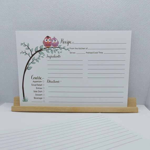 Recipe Cards, Owl Recipe Card, Bridal Recipe Card, Owls Housewarming Gift, Mom Gift, Printed Kitchen Recipe Cards 6x4