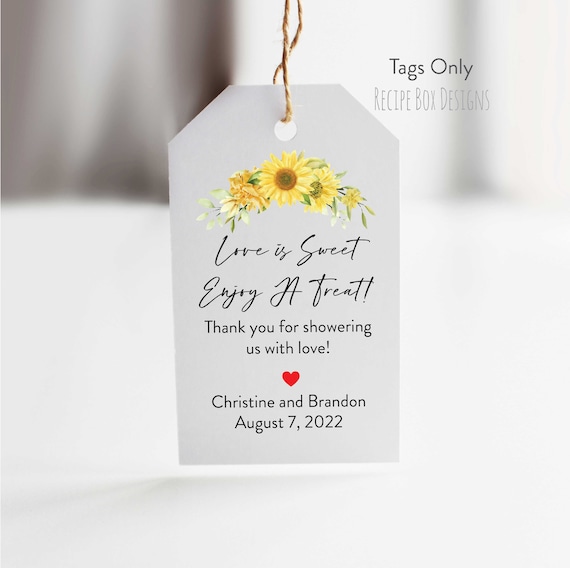 Love is Sweet Wedding Favor Tags, Bridal Shower, Love is Sweet, Rustic Sunflower Favor Tags, Tags only