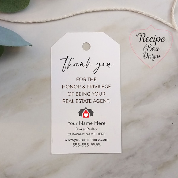 Printed Favor Tags, Real Estate Agents Business Card Thank you Tags, Promotional Items Real Estate Agents, Tags only, String Not included