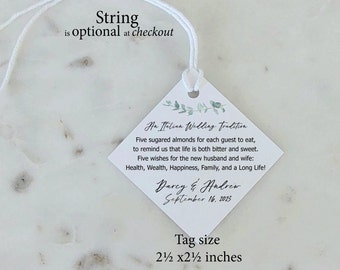 Printed Italian Wedding Tags, Wedding Favor Tags, Sugared Coated Almond Wedding Favor Tags, Traditional Italian Wedding, Five Wishes Tag