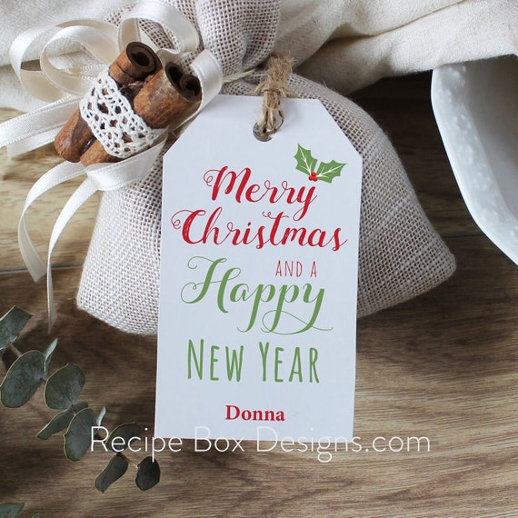 Merry Christmas Gift Tags and a Happy New Year Personalized Gift Tag, Holiday Gift Tags, Custom Gift Tag with your name at the bottom