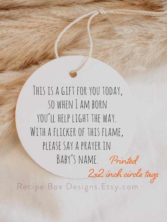 Baby Shower Candle Tags, Light this candle, Candle Favor Tags, With A Flicker of the Flame say a Prayer This Gift for You Today (ENG)