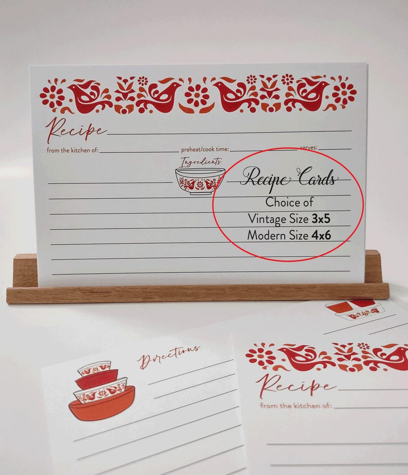 Vintage Inspired Recipe Cards with Pyrex Friendship Pattern. Friendship bowl in the upper center.