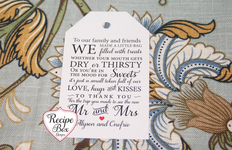 Personalized Wedding Welcome Bag Tags: Family & Friends Gift, Welcome Out Of Town Guests Tag image 4