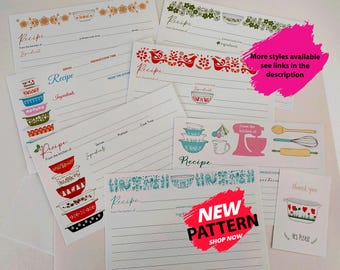 Printed Pyrex Recipe Cards, 3x5 recipe cards, Bridal Kitchen Shower, Vintage Pyrex Recipe Cards Bridal Shower Recipe Cards Shower