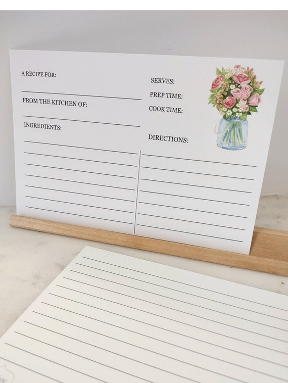 4x6 Recipe Cards, Printed Recipe Cards, Mason Jar Flowers Bridal Shower Kitchen Recipe Cards, Idea Mom Gift, Kitchen Shower Swap 4x6