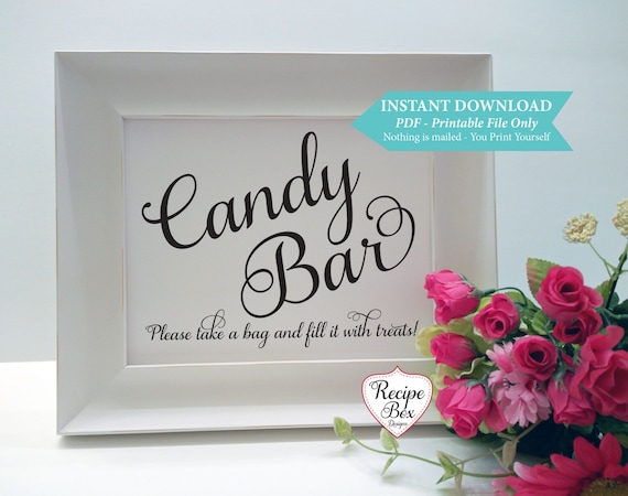 Candy Sign, Sign for Candy display, Template Printable Wedding Sign, Dessert Bar Sign, Printable Sign, Bridal Shower, Instant Download, 8x10