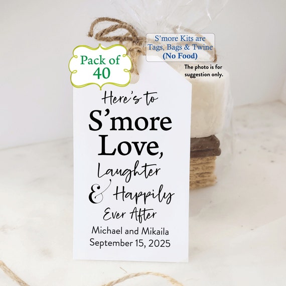 Love, Laughter Happily Ever After, Smore Kits, Pack of 40 | DIY or Tags |  Kits include Twine, Twisty Ties, Bags and Tags | No Food