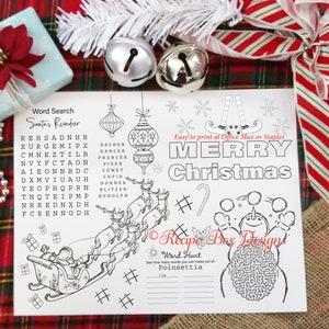 Christmas Placemats for Kids Printable Christmas Kid Table Decor, Christmas Coloring Sheet, Kids Placemat, Instant Download INCLUDES 2 Sizes image 4