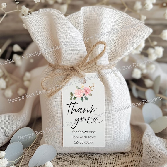 Thank you favor tags for Bridal Showers, Birthdays, Baby Showers -blush pink roses