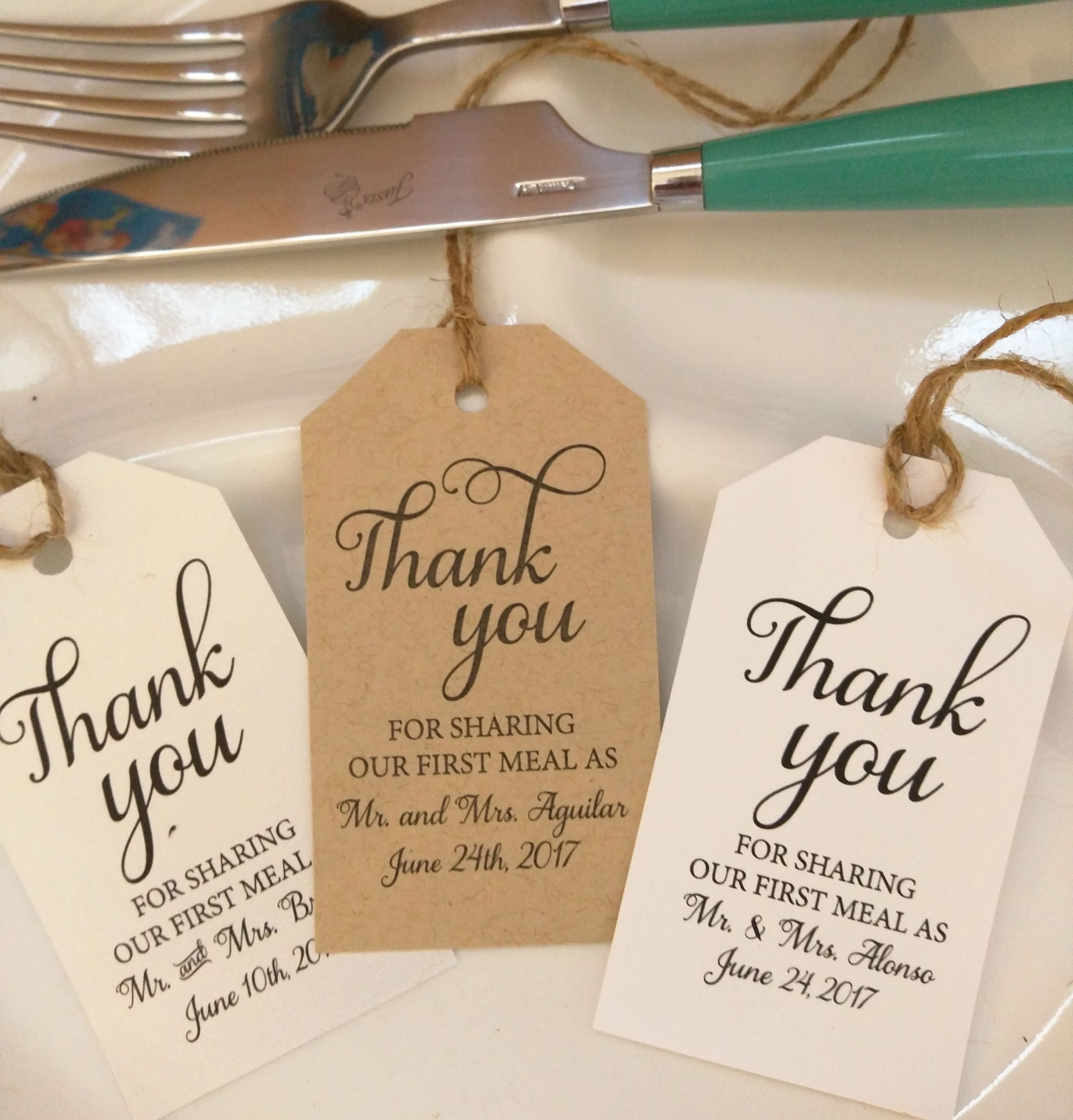 18 /'Thank you for sharing our first meal/' Wedding//favour tags 3 colours