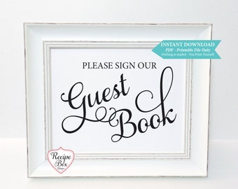 Hochzeitsgästebuch Schild: Elegante Schrift (Digitaler Download)