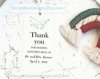 Printed Thank you wedding favor tags, Printed favor tags, Perosnalized tags, Thank you tags Thank You For Sharing Our First Meal as Mr + Mrs