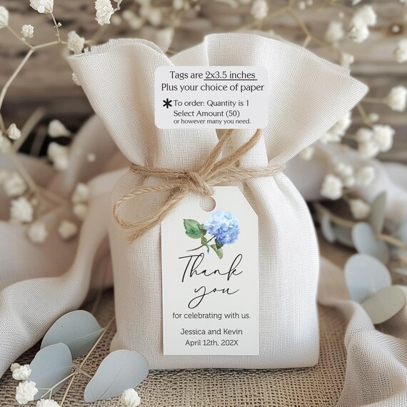 Hydrangea Blue Flower favor tag, thank you Hydrangea favor tag, Printed Boho Shower, Bridal, Wedding, Floral Favor Tag