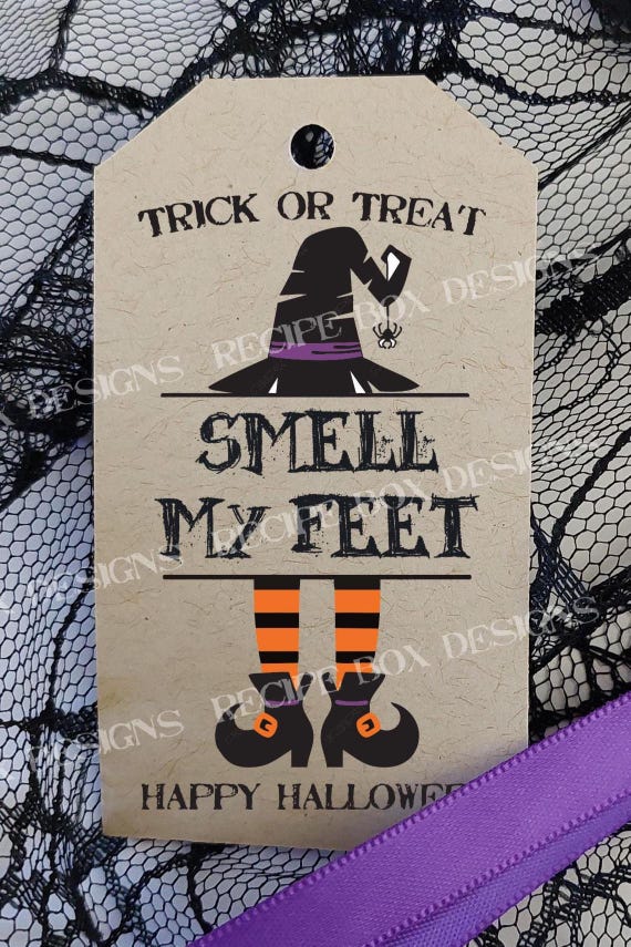 Printed Tags, Halloween Tag, Smell My Feet, Halloween Favor Tags, Trick or Treat, Kids Halloween Goodie Bag, Witches Hat Witches, Feet Tags