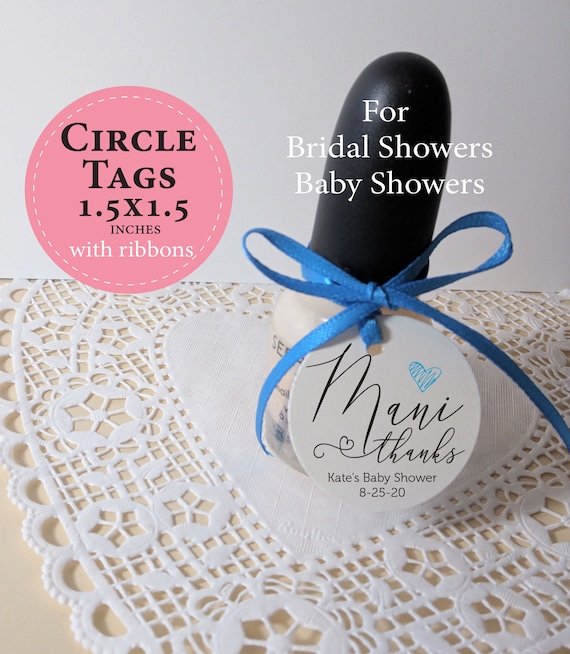 Printed Mani Thanks Nail Polish Favor tag, Bridal Shower Favor, Baby Shower Favor, Favor tags includes ribbons 1.5x1.5 circles