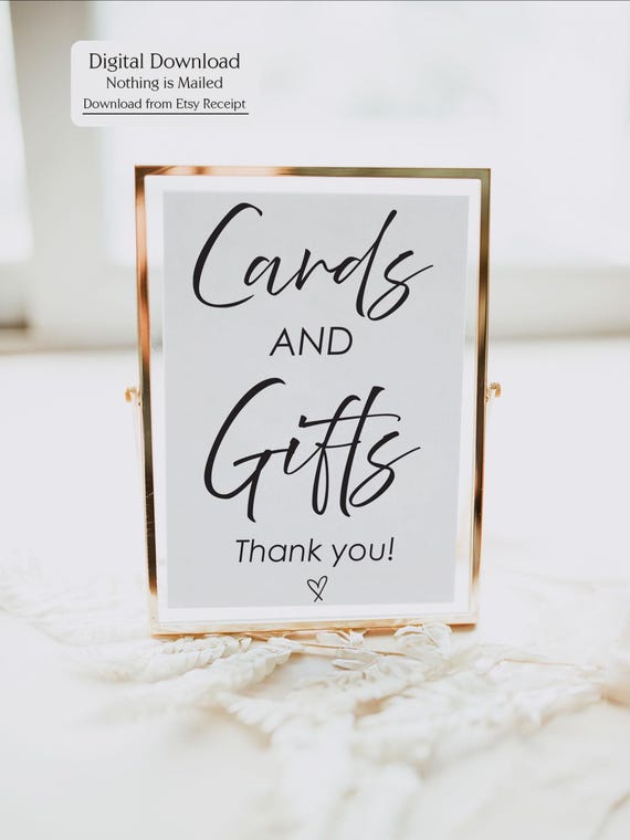 Modern Minimalist Cards & Gifts Wedding Sign: Boho Table Decor (Digital Download)