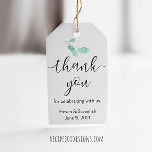 Thank you favor tags, Wedding Bridal Shower Favor Tags, Thank you modern tags, Birthday Thank you tags, Tag with Greenery no strings