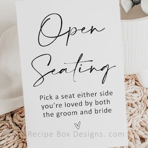 Open Seating, Pick a side, Seating Minimalist Wedding, Boho Wedding, Instant Download, Modern Wedding Printable Table Sign Template