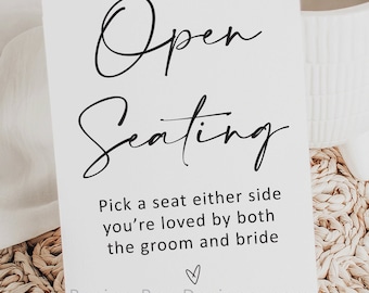 Open Seating Wedding Sign: Minimalist Printable (Digital Download)