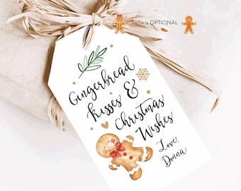 Printed Christmas Gingerbread Favor Tags, Holiday Gift Bag Tags, Gingerbread Man Gift Tags, Personalized Christmas Tags