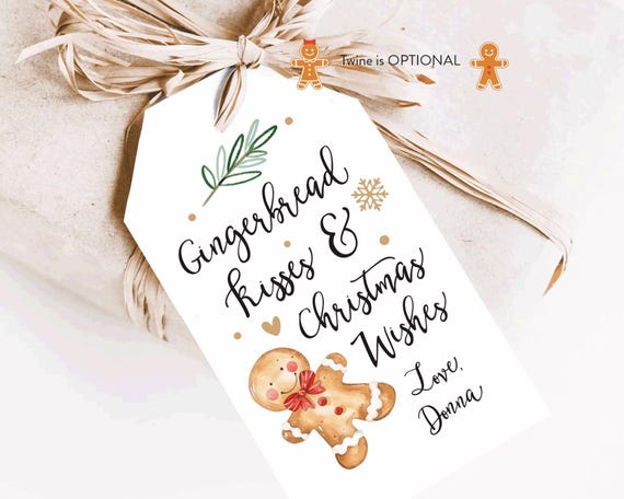 Printed Christmas Gingerbread Favor Tags, Holiday Gift Bag Tags, Gingerbread Man Gift Tags, Personalized Christmas Tags