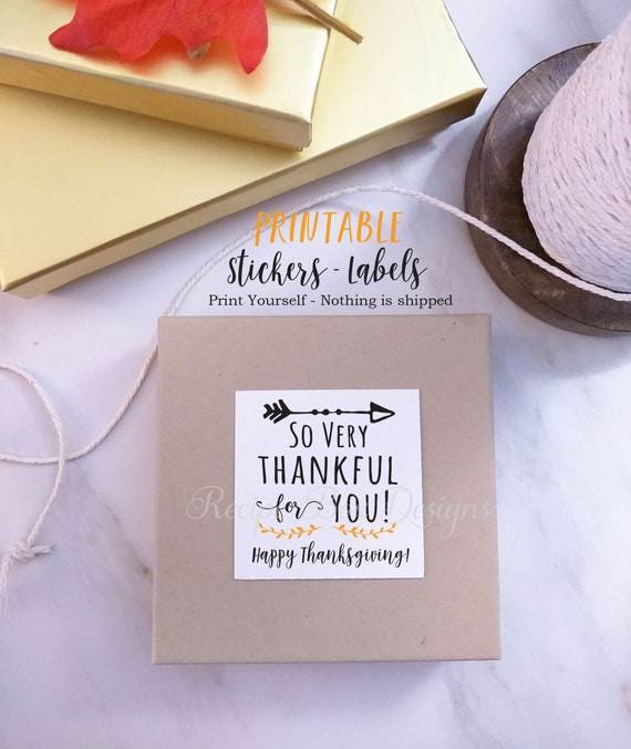 Friendsgiving Labels Stickers Printable - Thanksgiving Favor Stickers - So Very Thankful Holiday Stickers, Printable Labels