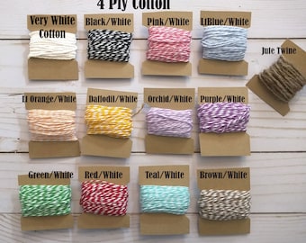 Bakers Twine in colors 4-Ply for Favor Gift Tags, Jute Twine Strings for Wedding Favor Tags, Gift Wrapping Stings 100% Cotton