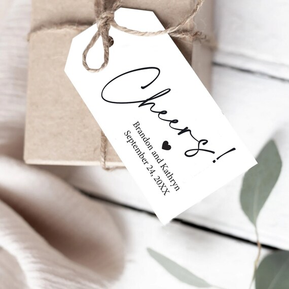 Printed Cheers Wedding Gift Favor Tags for Wedding Champagne Toast, Custom Bottle Tags, Bottle Tags, Modern Minimalist wedding Toast