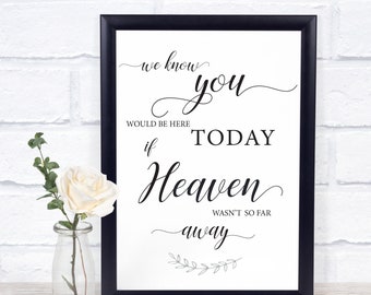Memorial Sign for Wedding, We Know You Would Be Here Today If Heaven Wasn't So Far Away, Memorial Table Sign, Wedding Sign NO Frame