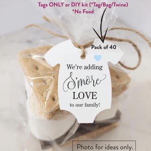 We&#39;re Adding Smore Love to our family, Baby Shower Party Favors, Celebrate Smore, Baby Shower Smores, neutral gender Pack of 40 No Food