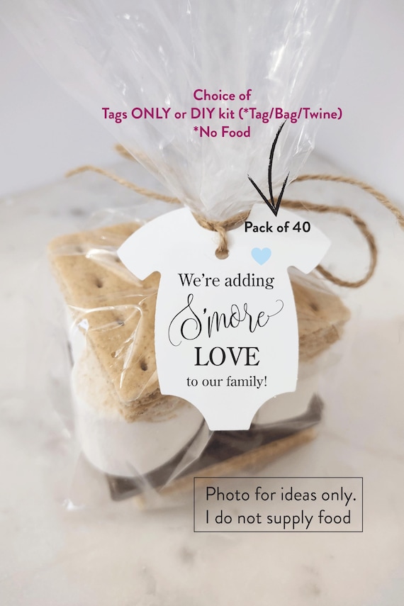 We're Adding Smore Love to our family, Baby Shower Party Favors, Celebrate Smore, Baby Shower Smores, neutral gender Pack of 40 No Food