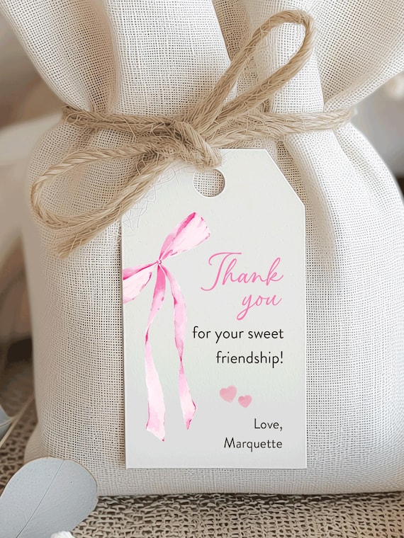 Pink Bow Ribbon Thank you Printed favor tags, Valentines Galentines Day Favor Tags, Personalized tags