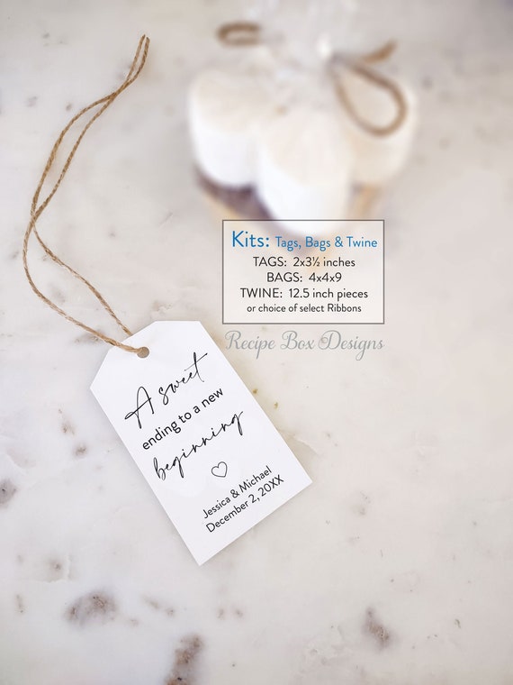 Printed Tags, A Sweet Ending to A New Beginning Party Favor Kits, Smores, Rustic Wedding Favor tag, Kits Bags, Twine, Kits No Food
