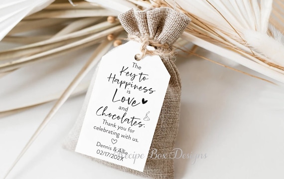 Key to Happiness is Love and Chocolates, Wedding Favor Tags, Chocolate Favor tags for weddings, Key To Love