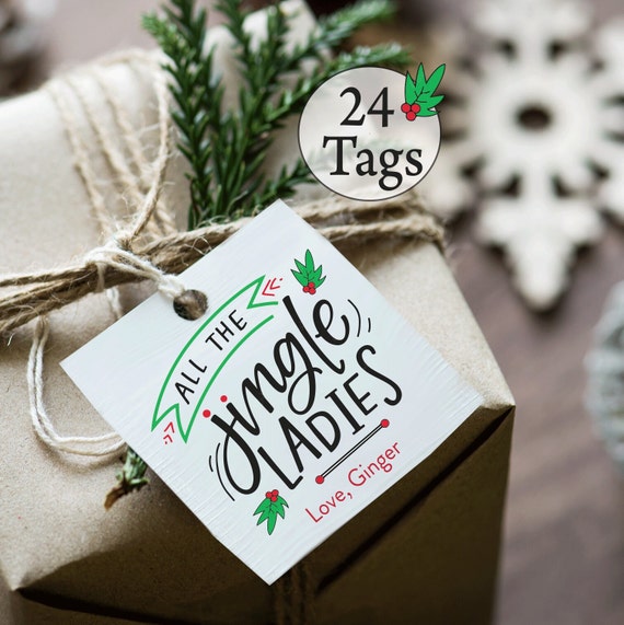 All the Jingle Ladies, Merry Christmas Gift Tags, Gift Tags for Packages, Square Gift Tag, Holiday Gift Tag, Square 2.5x2.5" - Printed Tags