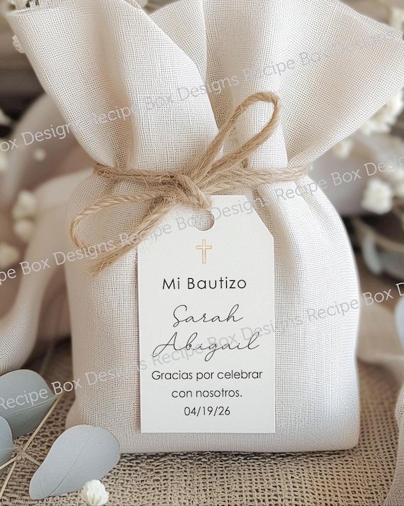 Baptism Spanish Favor Tags: Bautizo, Christening, Thank You Gift Tag with Gold Cross
