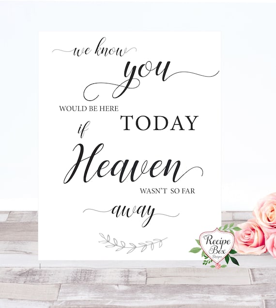 We know you would be here today if Heaven wasn't so far away, 8x10 In Memorandum Sign, Wedding Signs, In loving memory, heaven sign NO Frame
