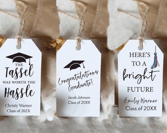 Printed Graduation Tags 2024 Graduation party decorations, favor tags graduation Party, Heres to a bright futur, tassel was worth the Hassle